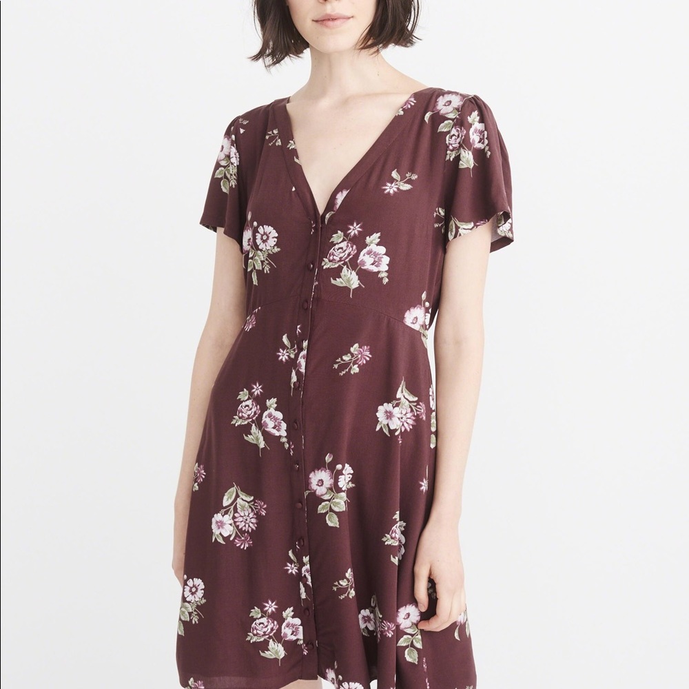 Abercrombie & Fitch floral burgundy mini dress